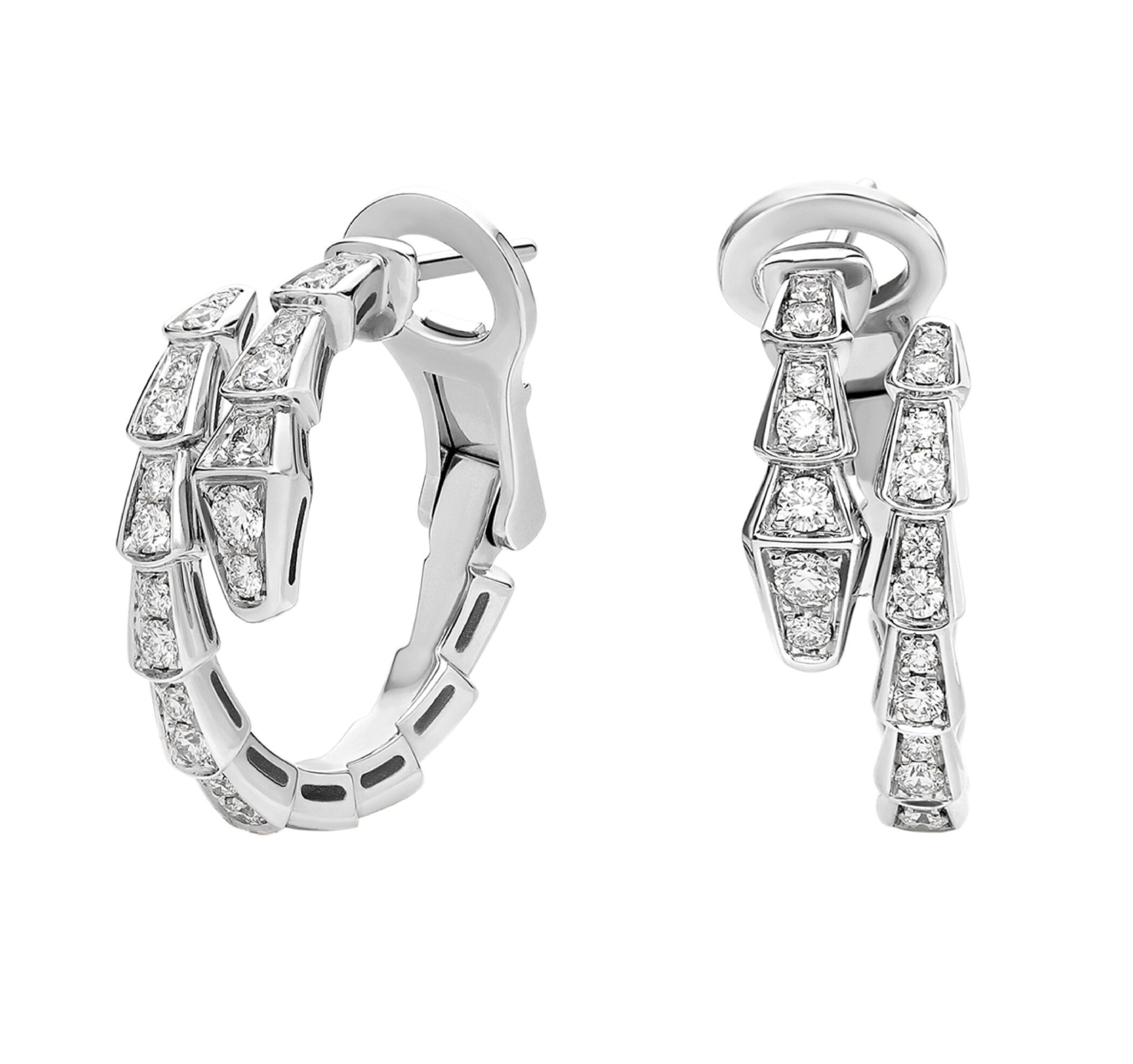 Bulgari Serpenti Viper 18 Kt White Gold Earrings Set With Pavé Diamonds