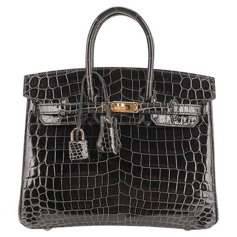 Hermès Birkin B25 Noir Crocodile Porosus Lisse Gold Hardware